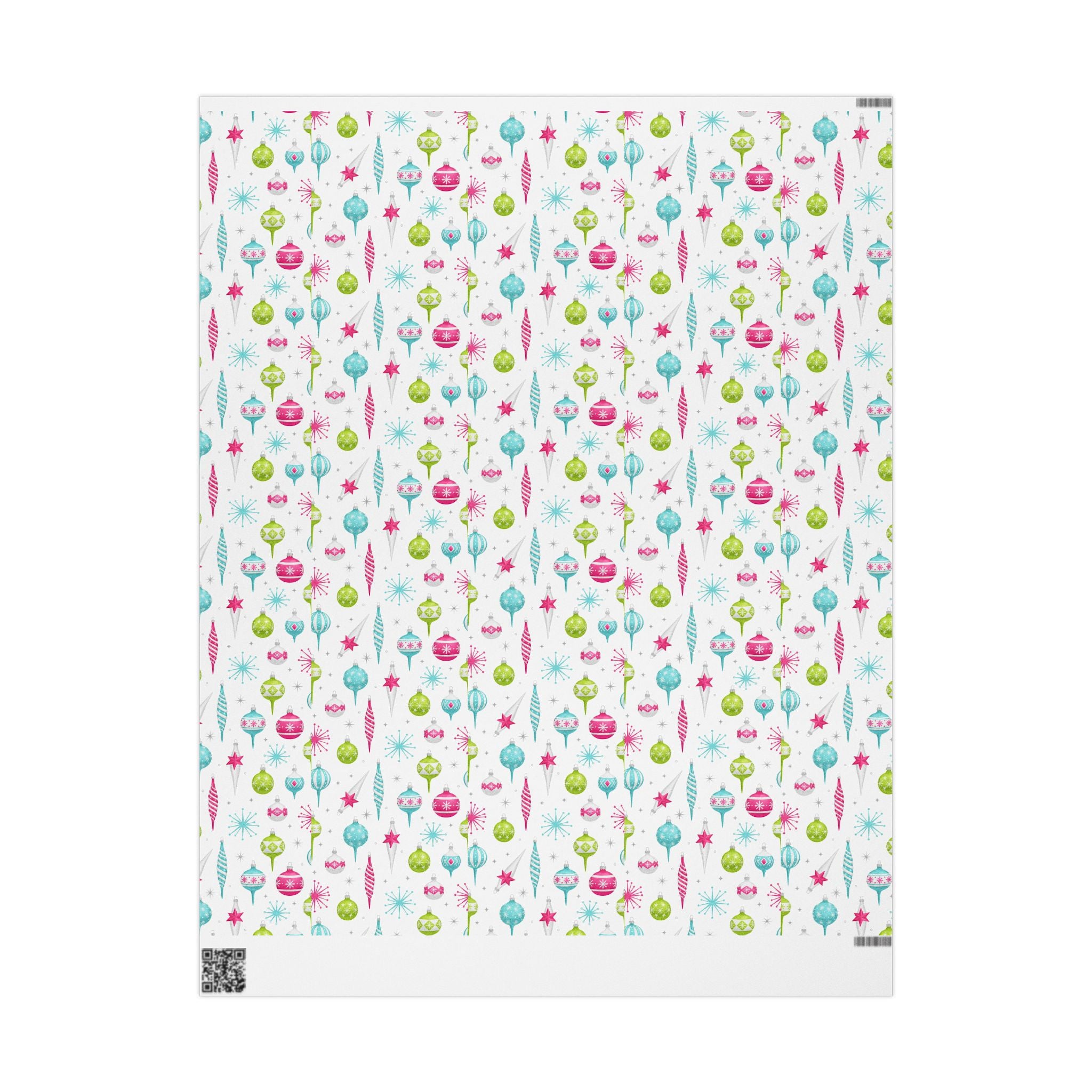 Wrapping Papers, Retro Mid Century Modern Vintage Christmas Ornaments, Pink Blue Silver Green Design, Gift Wrap, Holiday Decor, Festive