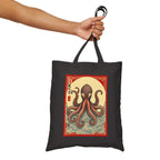Vintage Octopus & Pink Leopard Black Canvas Tote Bag