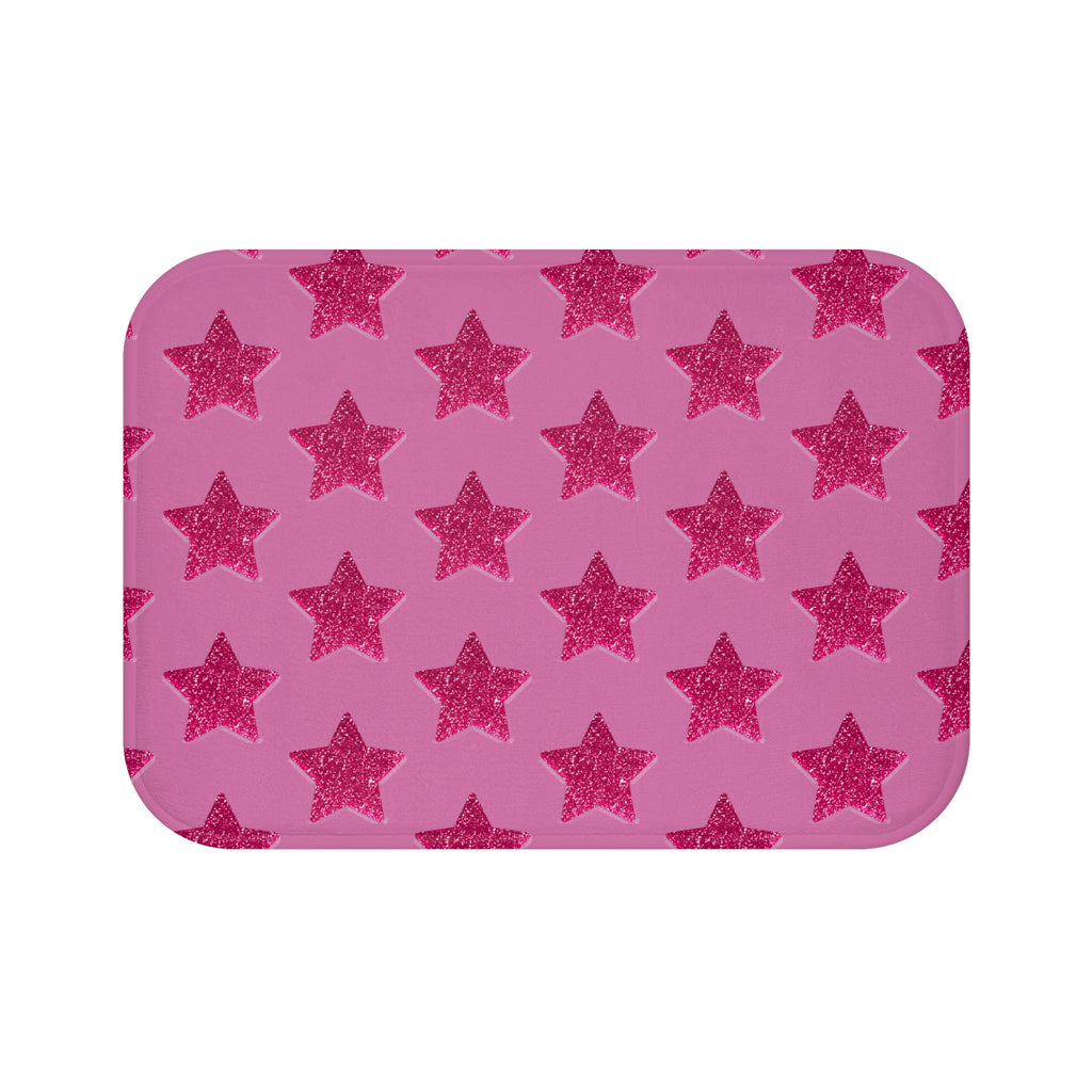 Pink Stardust Sweetheart Bath Mat | Retro Glam Memory Foam | Matching Shower Curtain