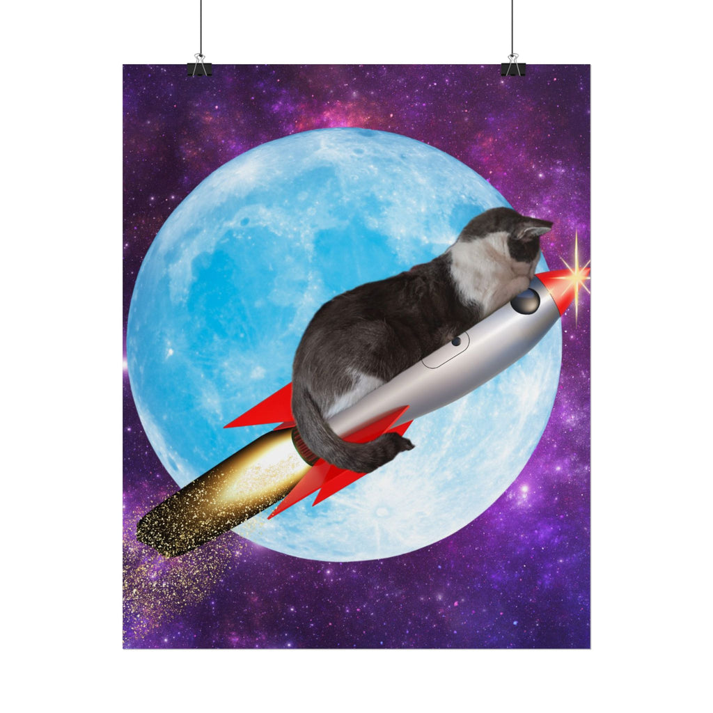 Cosmic Cat Rolled Poster - Whimsical Space Art Decor, Gift for Cat Lovers, Fun Home Wall Art, Perfect for Kids or Adults