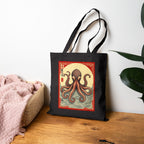 Vintage Octopus & Pink Leopard Black Canvas Tote Bag