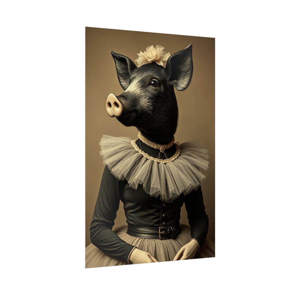 Whimsical Pig Portrait Rolled Poster, Unique Wall Art, Farmhouse Decor, Gift for Animal Lovers, Quirky Home Aesthetic