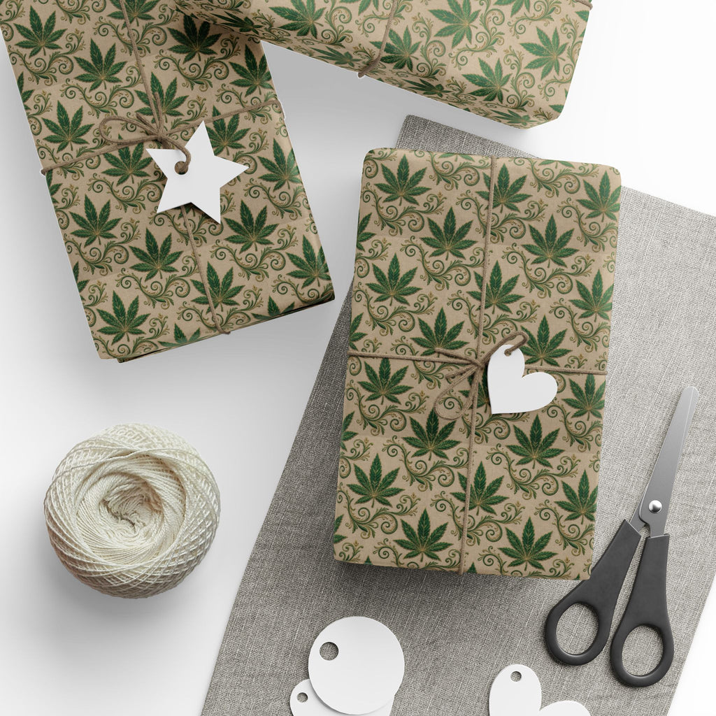 Cannabis Leaf Kraft Wrapping Paper – Green Marijuana Pattern Gift Wrap