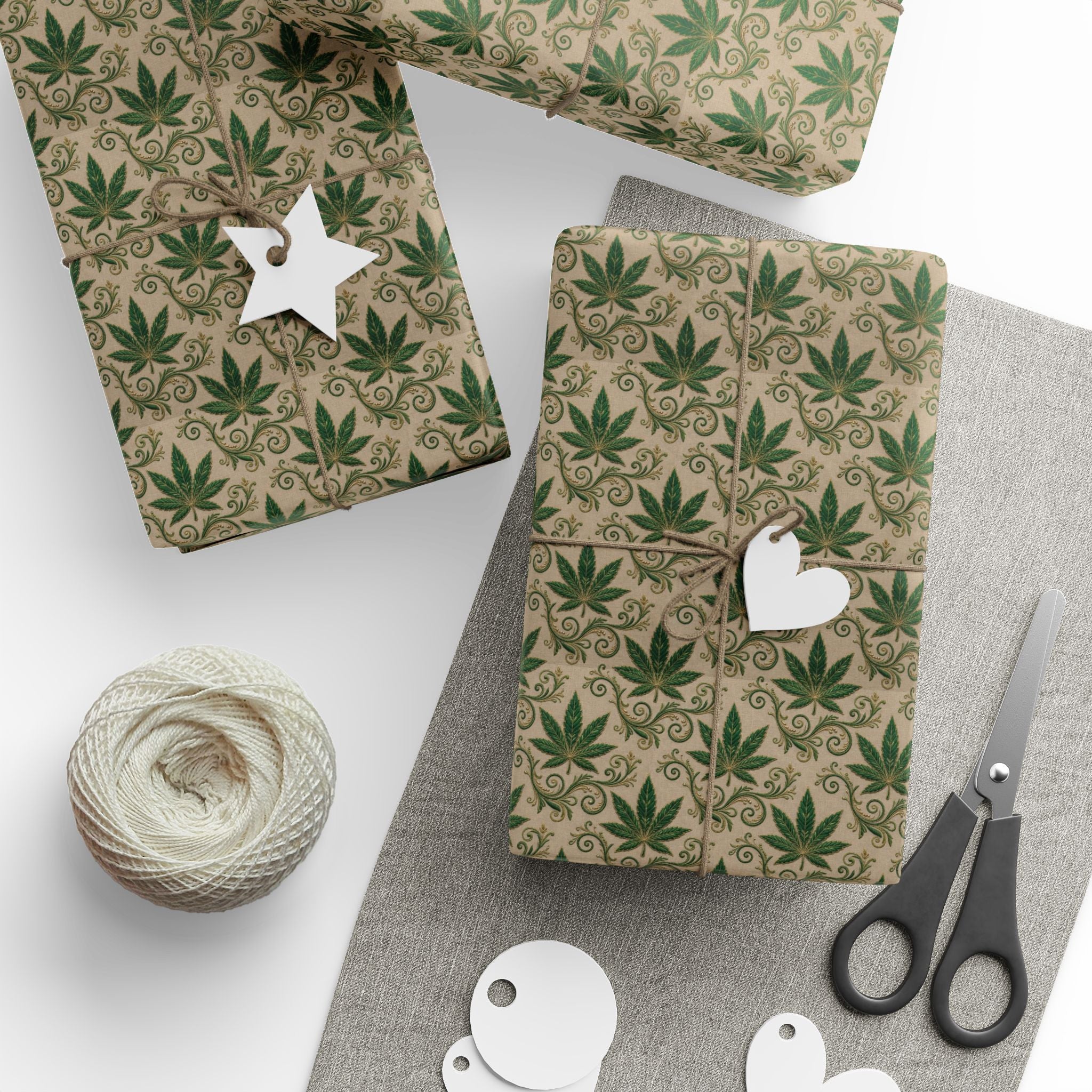 Cannabis Leaf Kraft Wrapping Paper – Green Marijuana Pattern Gift Wrap