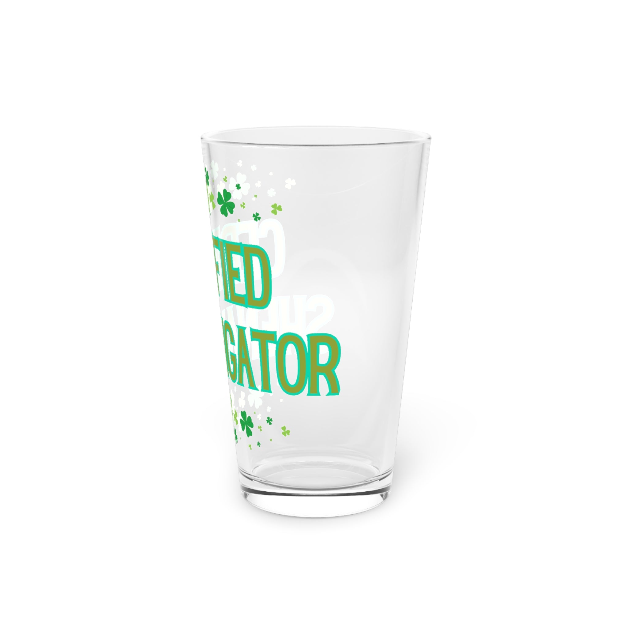 Certified Shenanigator Pint Glass – 16oz St. Patrick’s Day Beer Glass with Shamrock Design