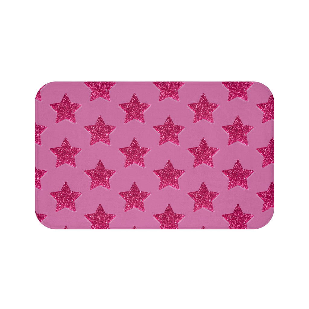 Pink Stardust Sweetheart Bath Mat | Retro Glam Memory Foam | Matching Shower Curtain