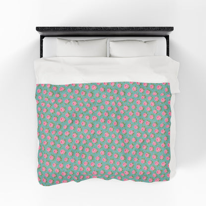 English Roses Floral Velveteen Plush Blanket, Cozy Throw for Relaxation, Perfect for Home Decor, Gift for Any Occasion, Soft Bedding Accessory, Shabby Chic