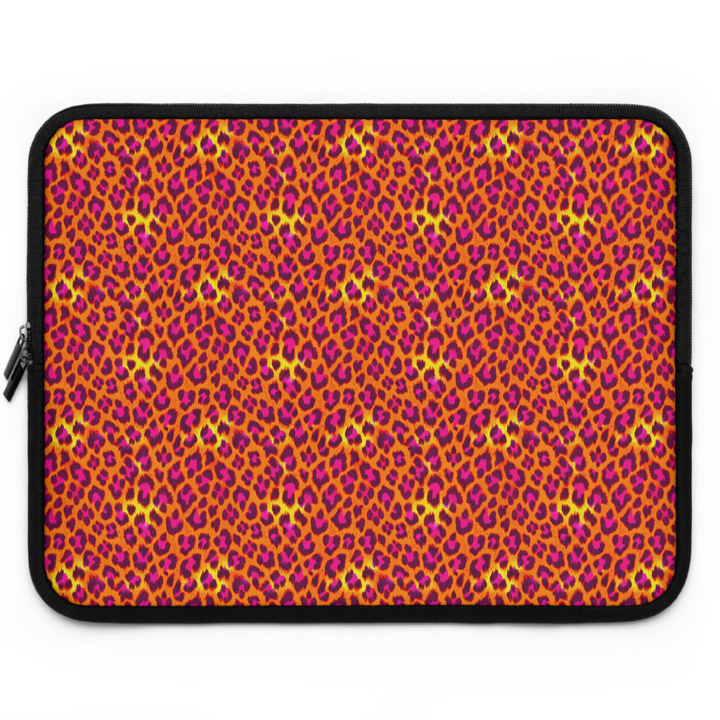 Pink Orange Leopard Print Laptop Sleeve — Bold Animal Print Protective Case