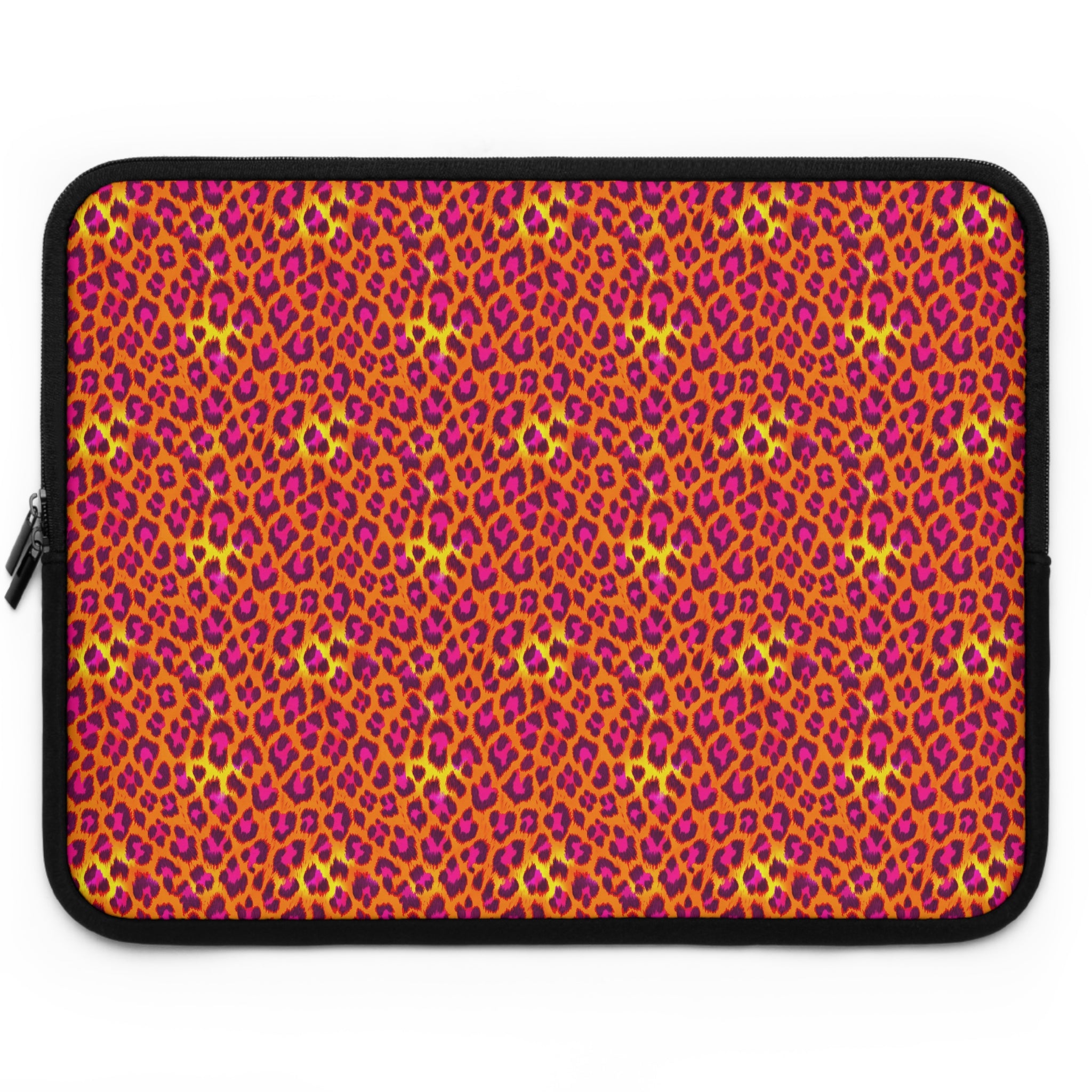 Pink Orange Leopard Print Laptop Sleeve — Bold Animal Print Protective Case