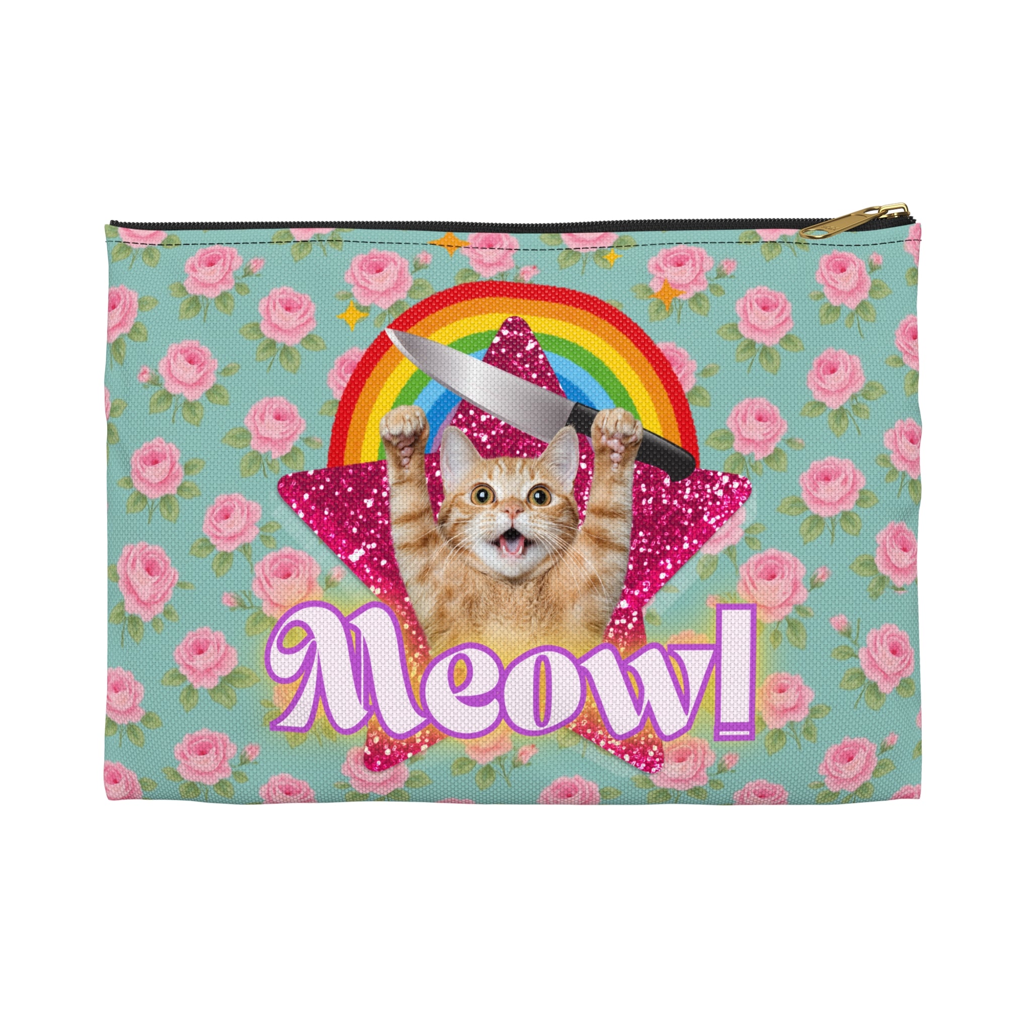 Accessory Pouch - English Roses with Psycho Kitty and Rainbow