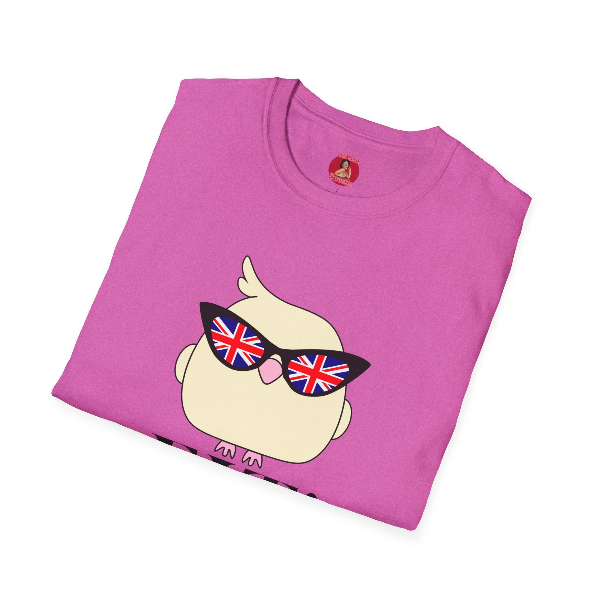 British Cool Fit Bird T-Shirt — Playful Bird with Union Jack Sunglasses