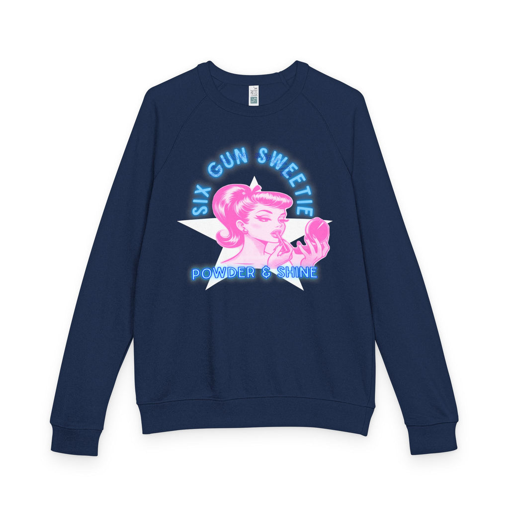 Raglan Crewneck Sweatshirt - Six Gun Sweetie Vintage Girl Applying Lipstick
