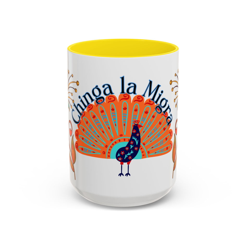 Coffee Mug — "Chinga la Migra" Colorful Peacock Accent Mug