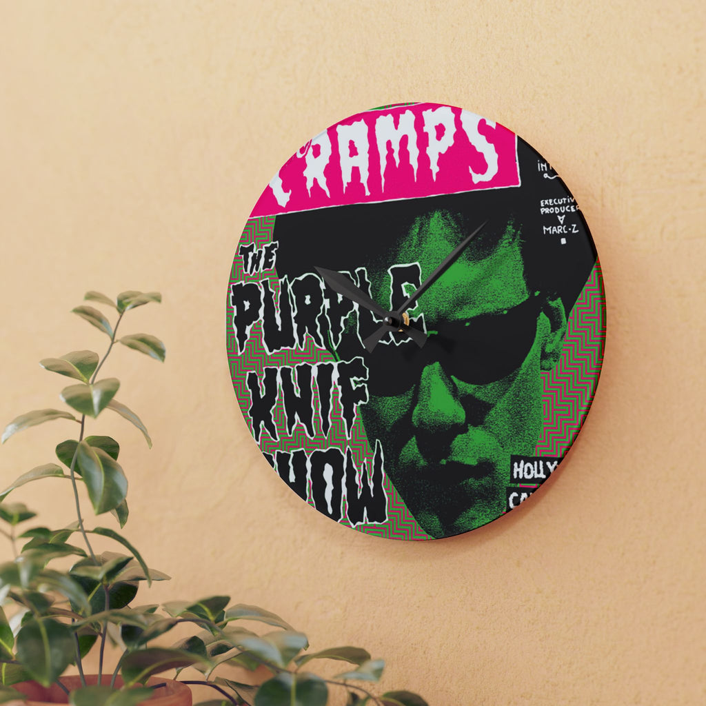 The Cramps 'Purple Knife Show' Acrylic Wall Clock — Retro Punk Rock Poster Design