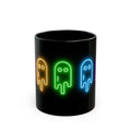 Neon Ghost Black Mug, Cute Ghost Mug, Halloween Coffee Cup, Colorful Drinkware, Spooky Gift for Kids