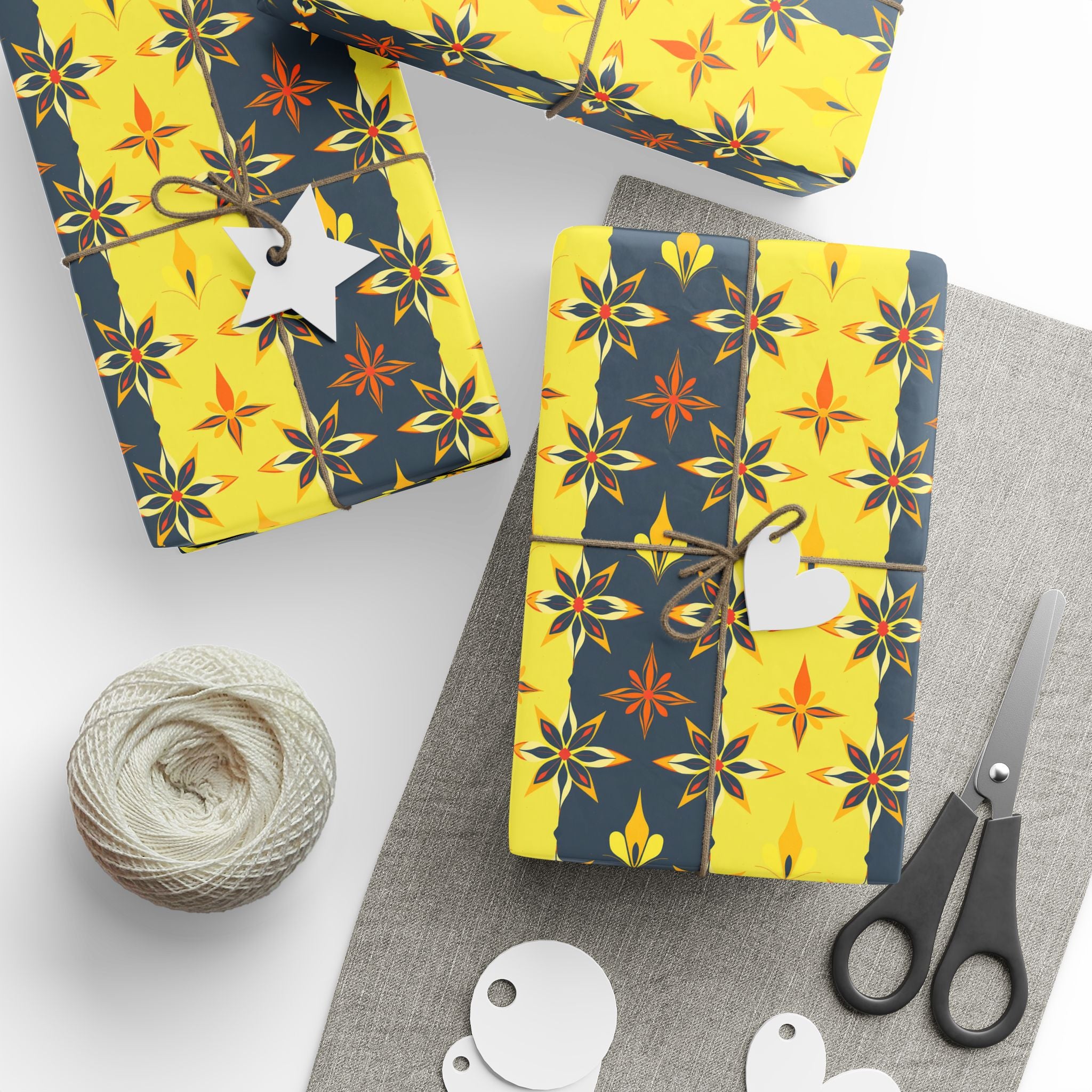 Wrapping Papers - Mid Century Modern Yellow and Black Striped Design