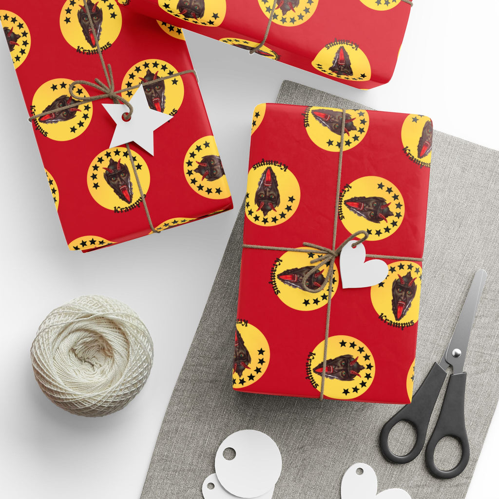 Wrapping Paper - Krampus Yellow Polka Dot Christmas Vintage Design