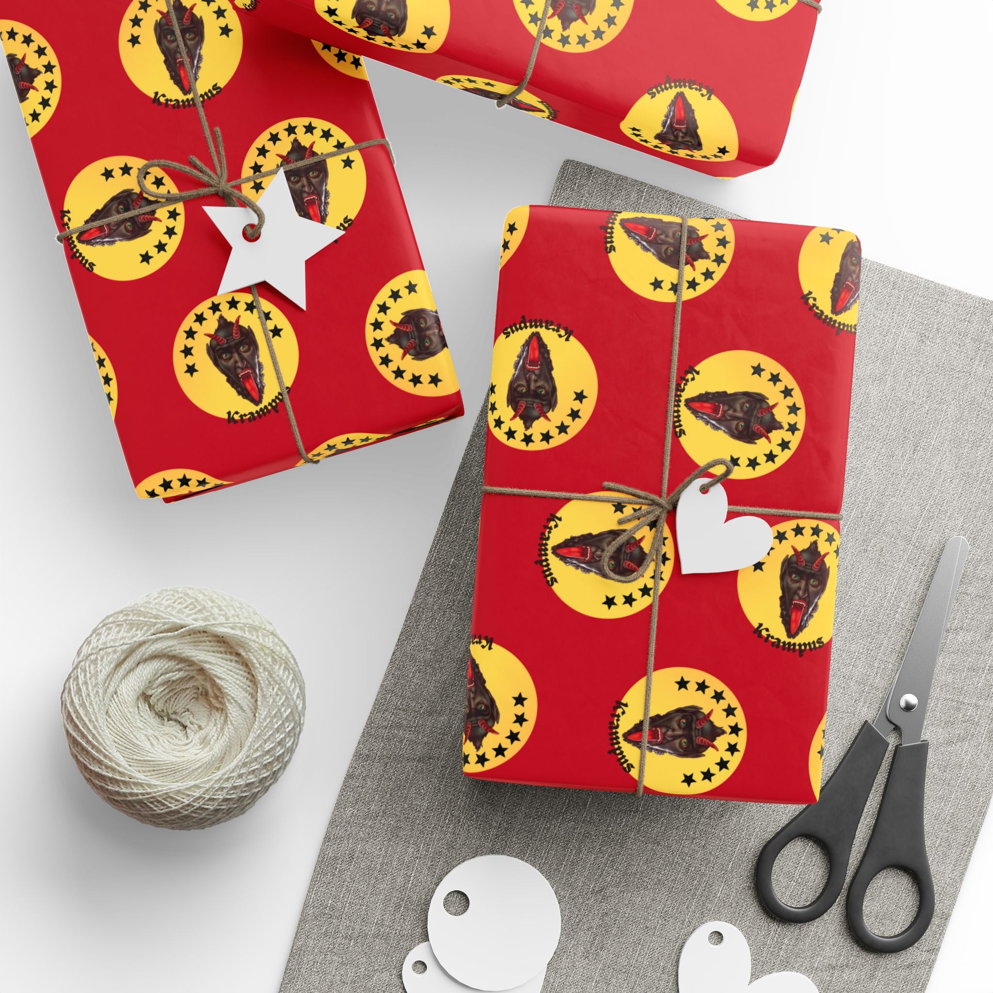 Wrapping Paper - Krampus Yellow Polka Dot Christmas Vintage Design