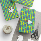 Retro 80s Neon Star Wrapping Paper — Bright Green & Blue, Quirky Gift Wrap