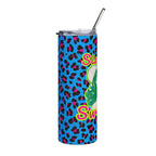20oz Leopard Print Six Gun Sweetie Stainless Tumbler — Bright Blue & Hot Pink Animal Print Travel Cup, Retro Cowgirlsix gun sweetie