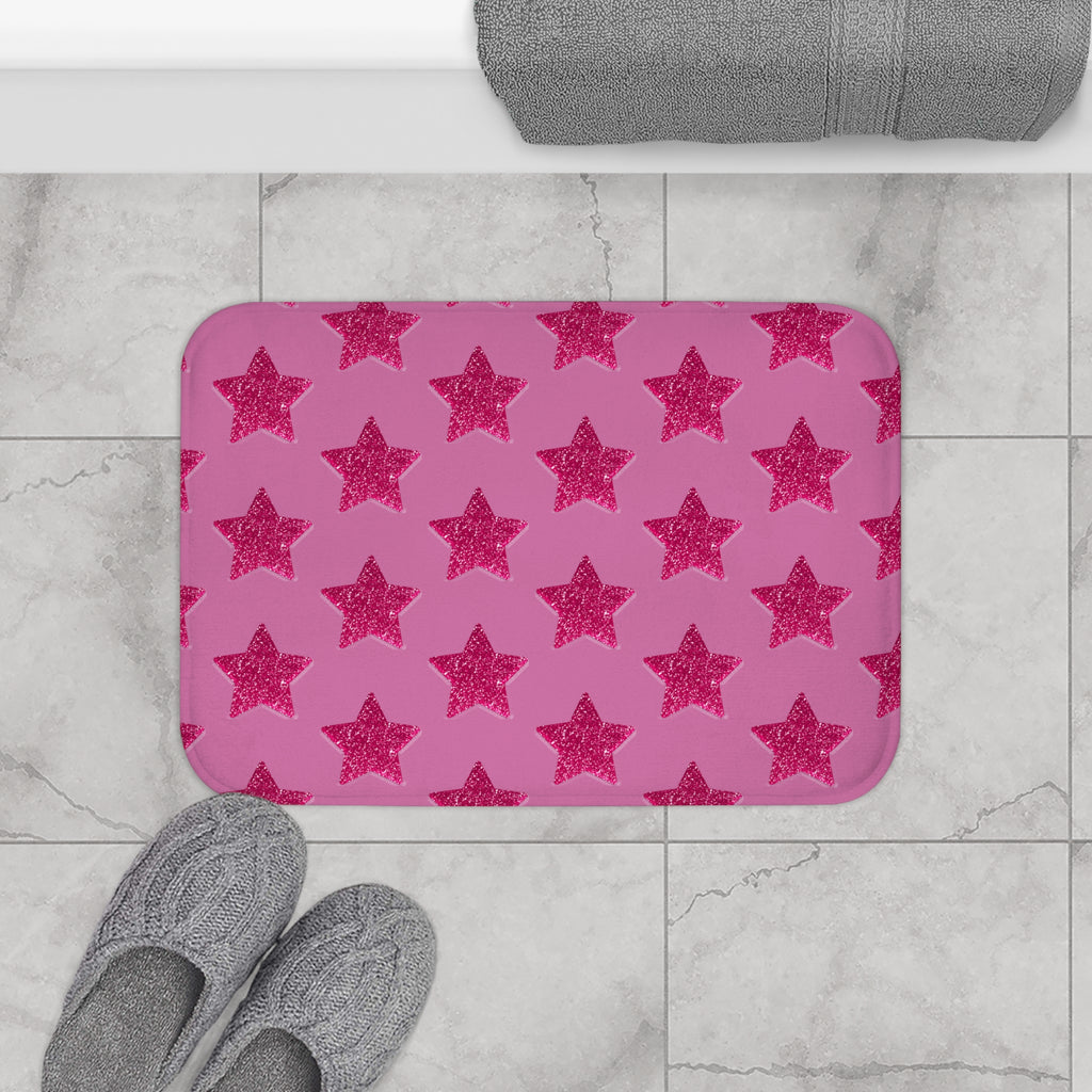 Pink Stardust Sweetheart Bath Mat | Retro Glam Memory Foam | Matching Shower Curtain