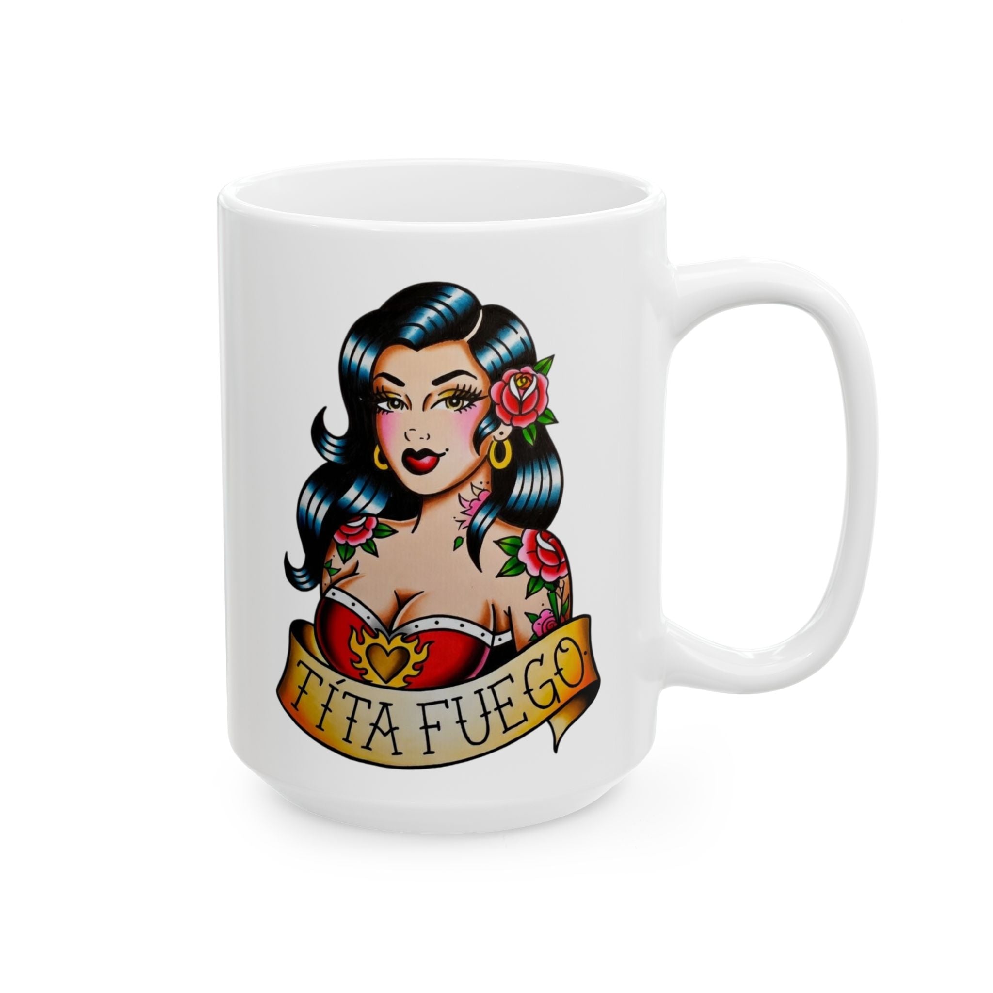 Tita Fuego "Hot Auntie" Old School Tattoo Ceramic Mug 15oz