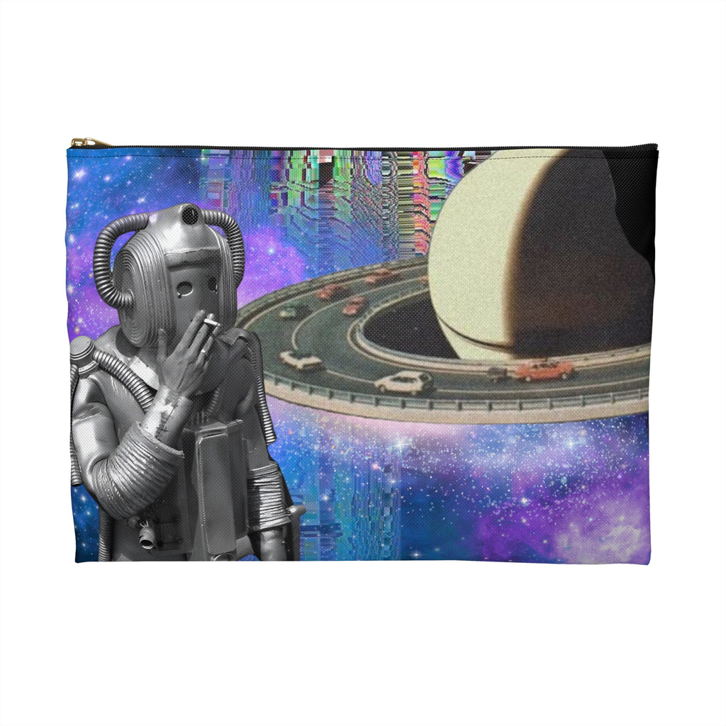 Cosmic Smoke Break Robot Accessory Pouch — Saturn Road Trip Makeup & Gadget Organizer