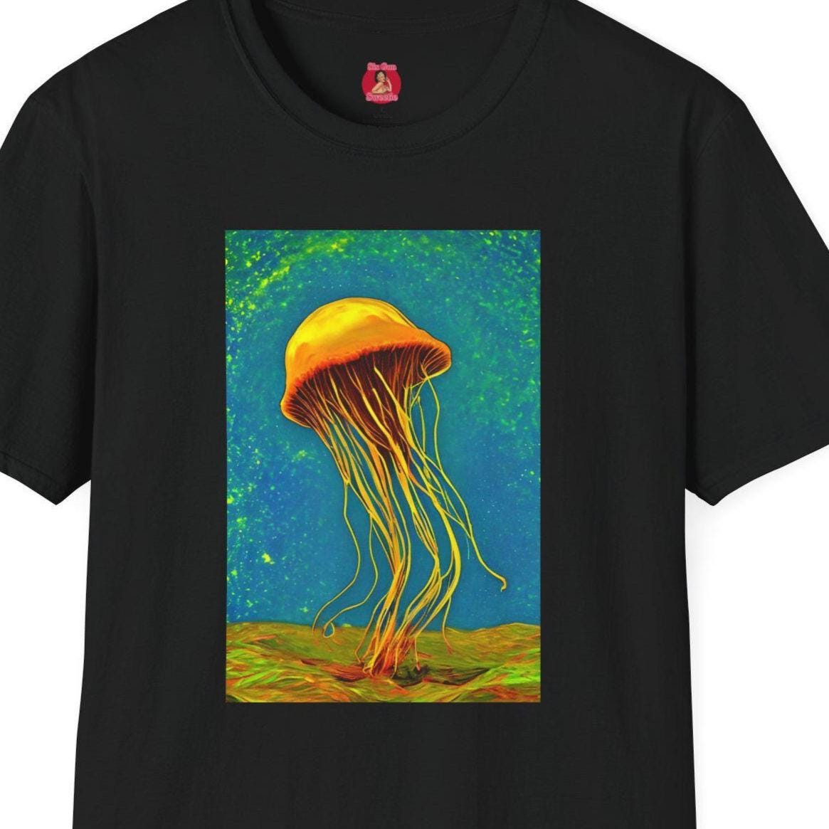 Vincent Van Gogh Jellyfish Unisex Tee, Softstyle Shirt, Brilliant Ocean T-Shirt, Artistic Sea Life Top, Van Gogh Inspired Clothing