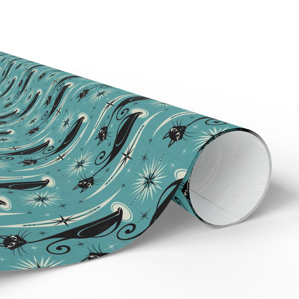 Atomic Kitty Wrapping Paper, Purrfect for Cat lovers, Mid Century Modern Black Cats Retro Style