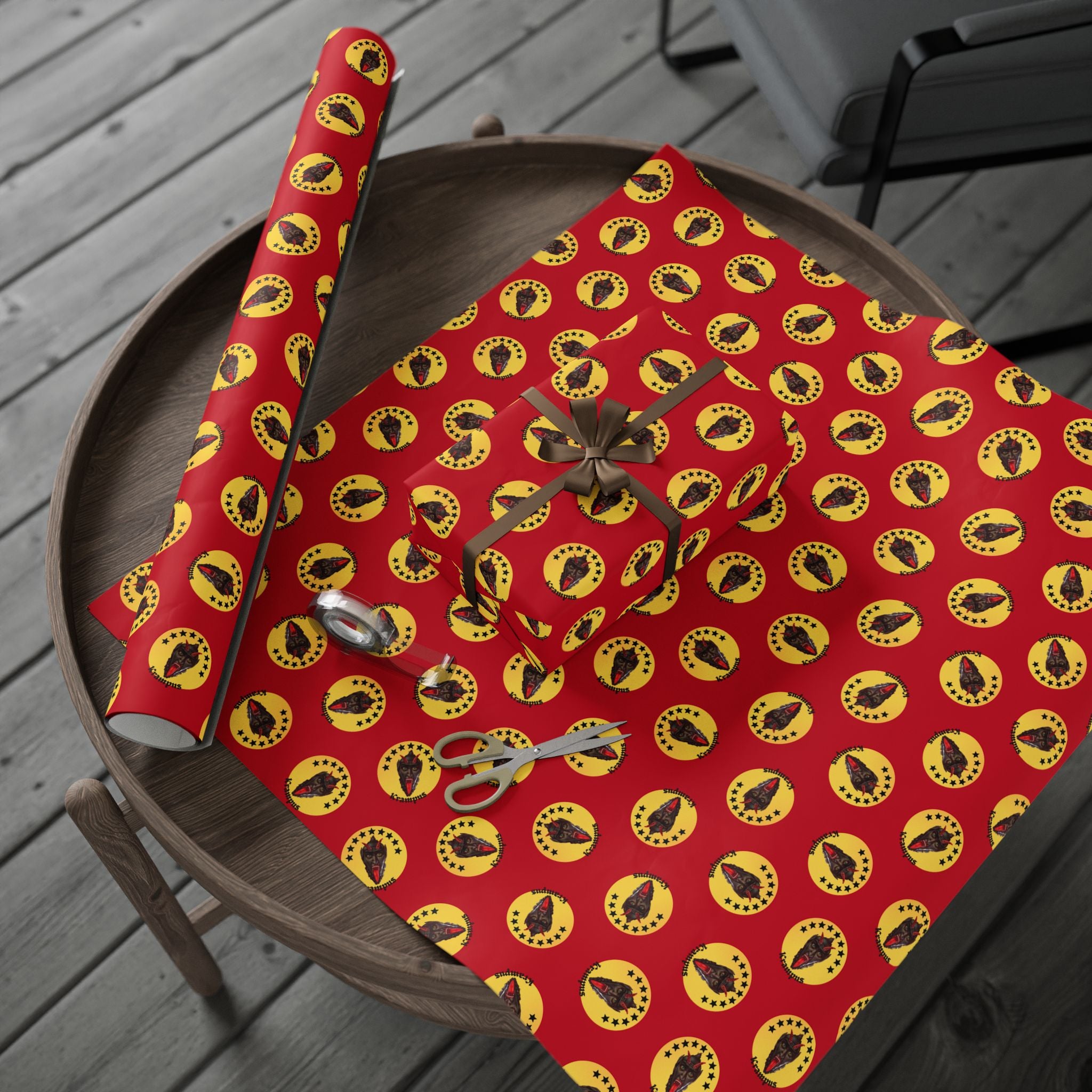 Wrapping Paper - Krampus Yellow Polka Dot Christmas Vintage Design