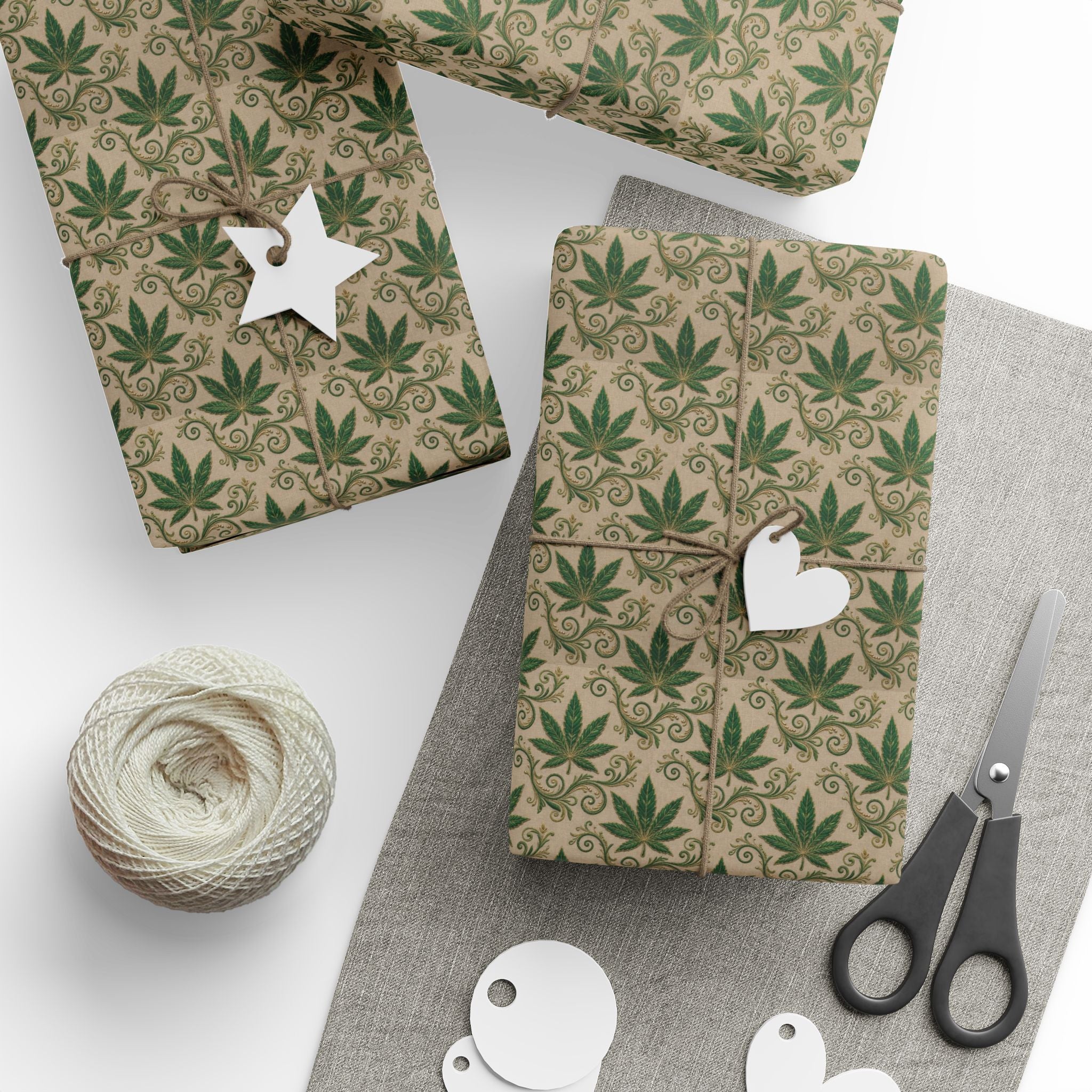 Cannabis Leaf Kraft Wrapping Paper – Green Marijuana Pattern Gift Wrap