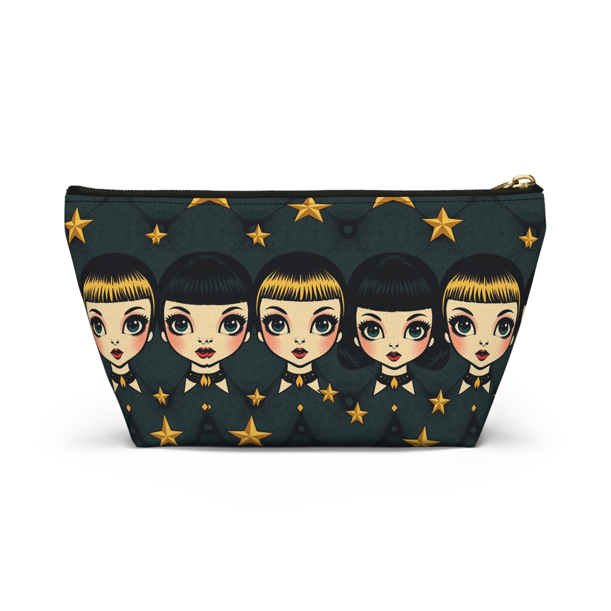 Whimsical Doll Head Accessory Pouch, Cute Makeup Bag, Starry Character Pouch, Gift for Her, Fun Travel Organizer