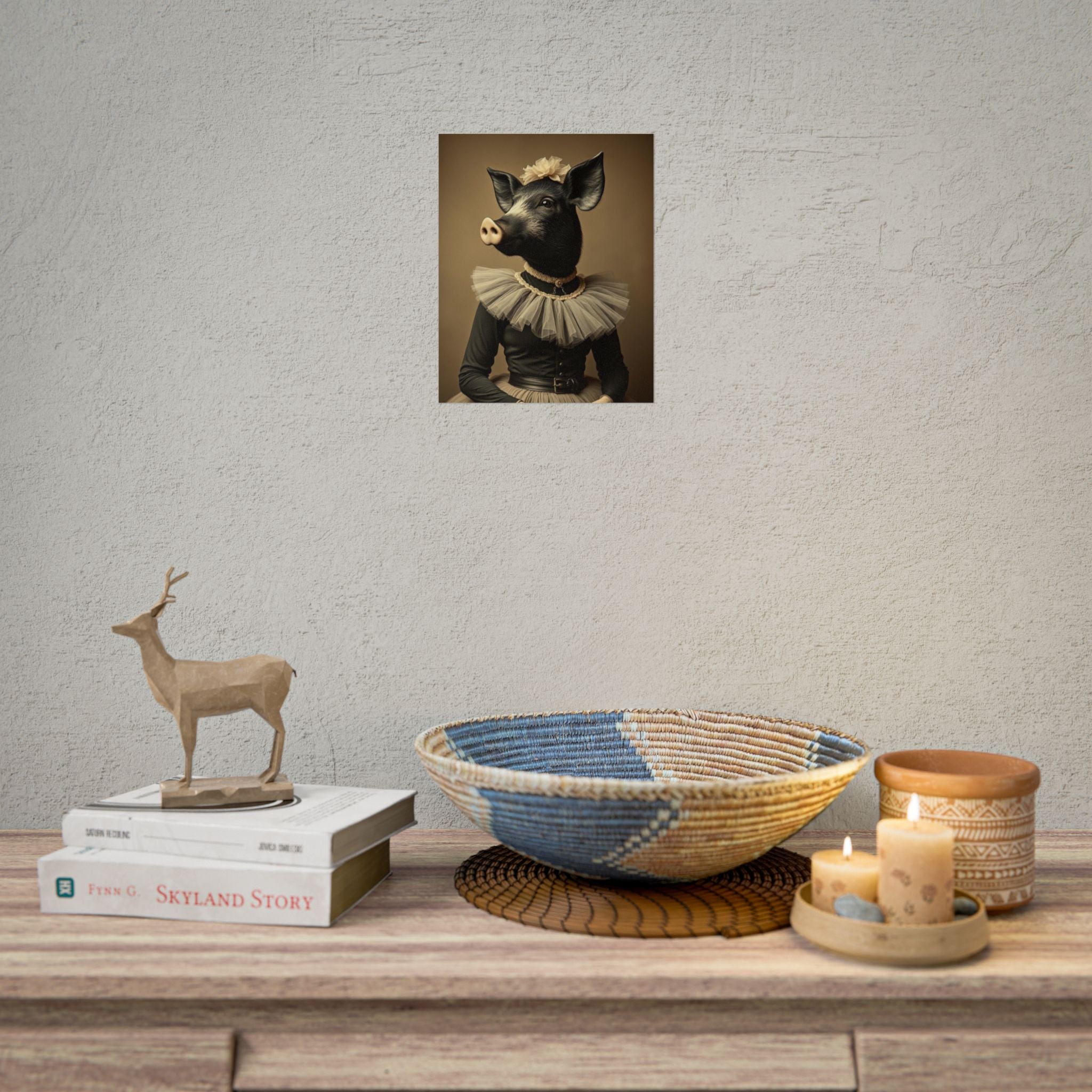 Whimsical Pig Portrait Rolled Poster, Unique Wall Art, Farmhouse Decor, Gift for Animal Lovers, Quirky Home Aesthetic