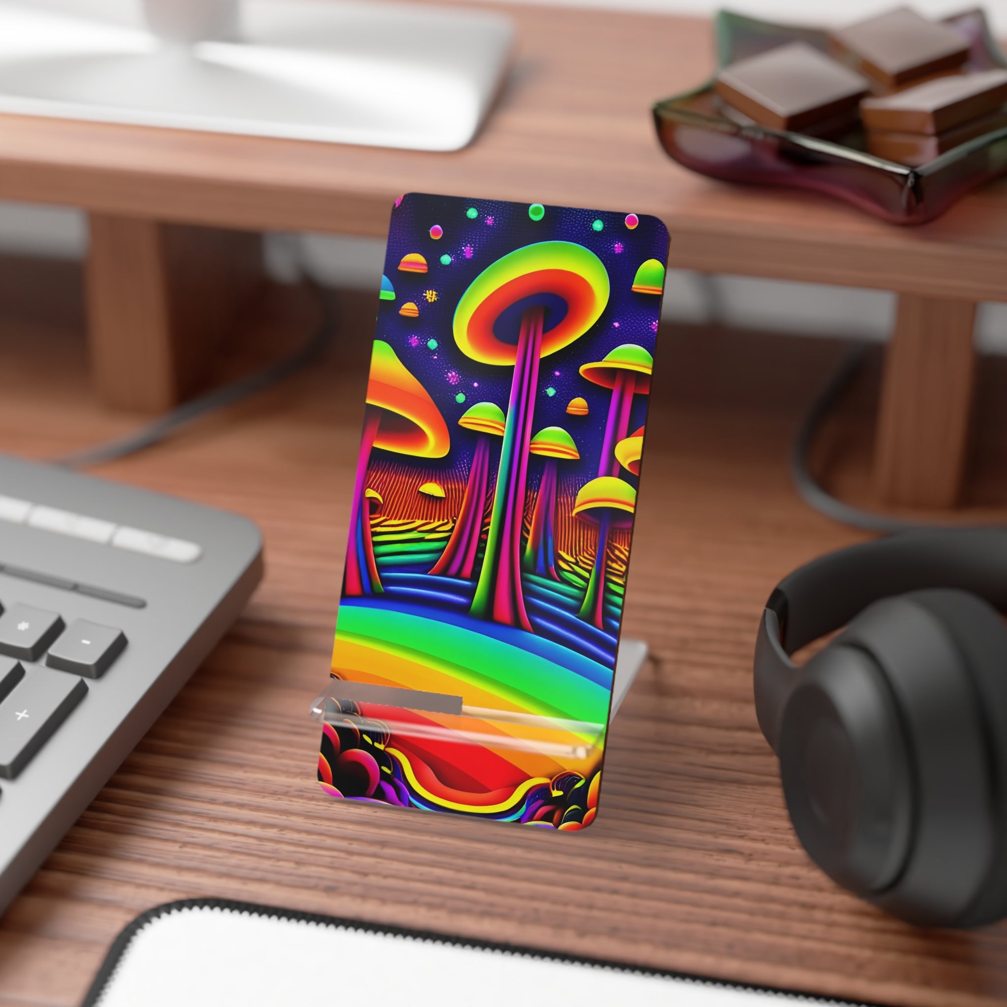 Psychedelic Smartphone Stand - Colorful Mobile Display Holder, Desk Accessory, Unique Gift, Home Decor, Rainbow Art