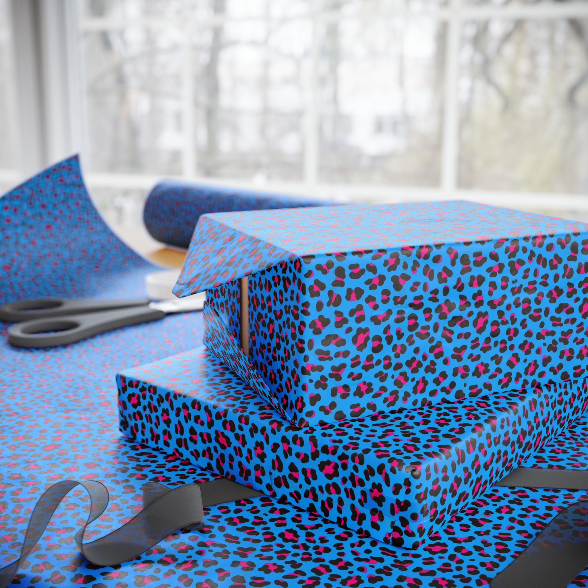 Neon 80s Blue Leopard Wrapping Paper — Bright Punk Retro Gift Wrap