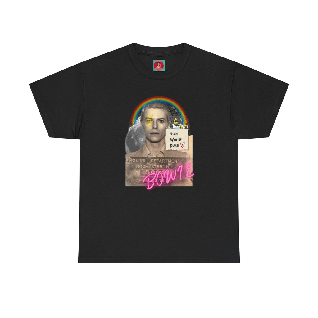 David Bowie Retro Glam Rock Mugshot Unisex Tshirt, Heavy Quality Cotton Shirt, Thin White Duke, Ziggy Stardust