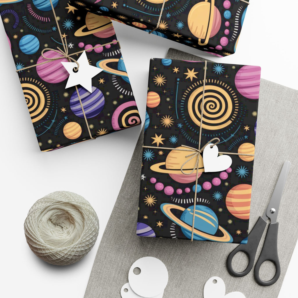 Space Planet Gift Wrap Paper — Colorful Solar System Wrapping Sheets for Kids’ Birthdays & Holidays