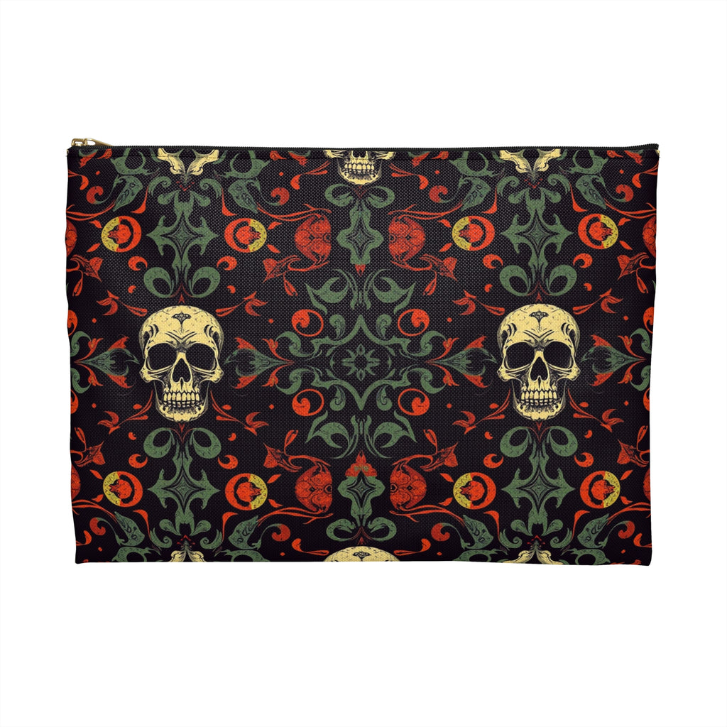 Gothic Skull Floral Pattern Zipper Pouch – Dark Aesthetic Bag in Two Sizes