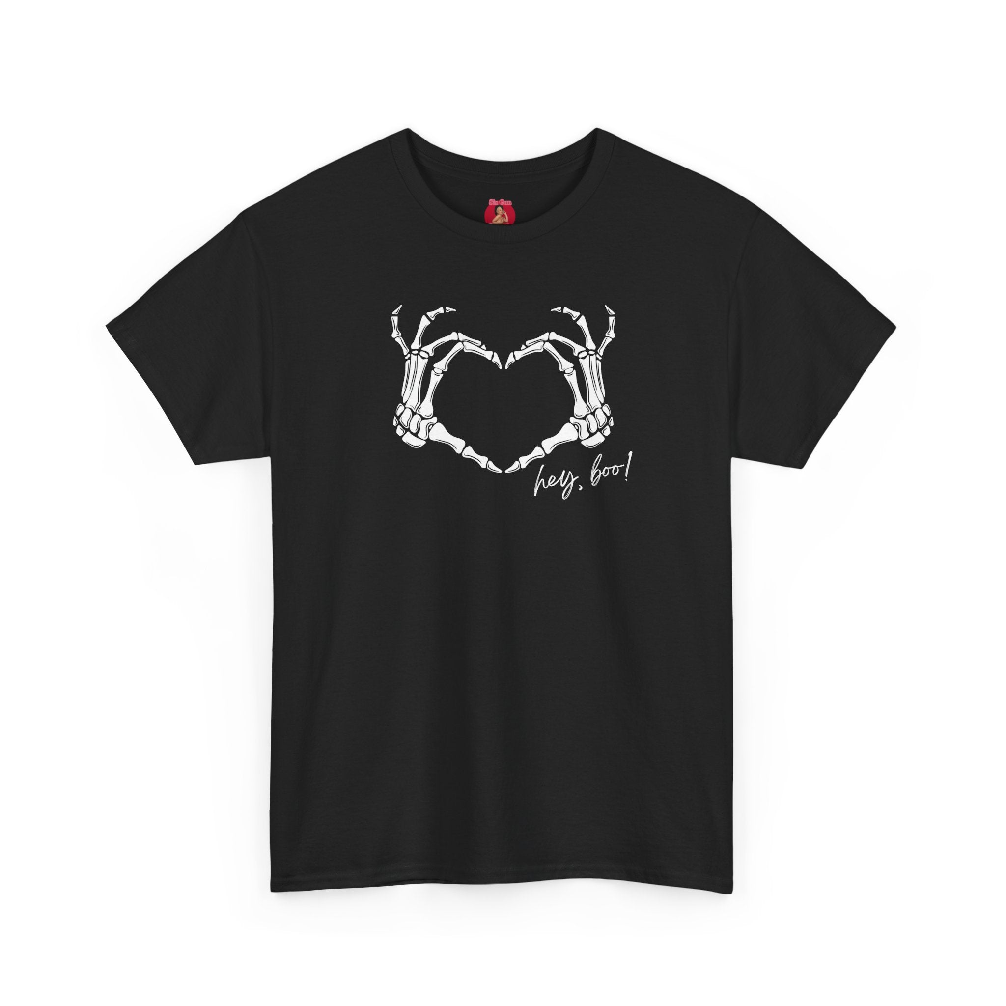 Skeleton Heart Hands Unisex Tee, Halloween Shirt, Gothic Clothing, Spooky Graphic Top, Hey Boo Halloween Costume