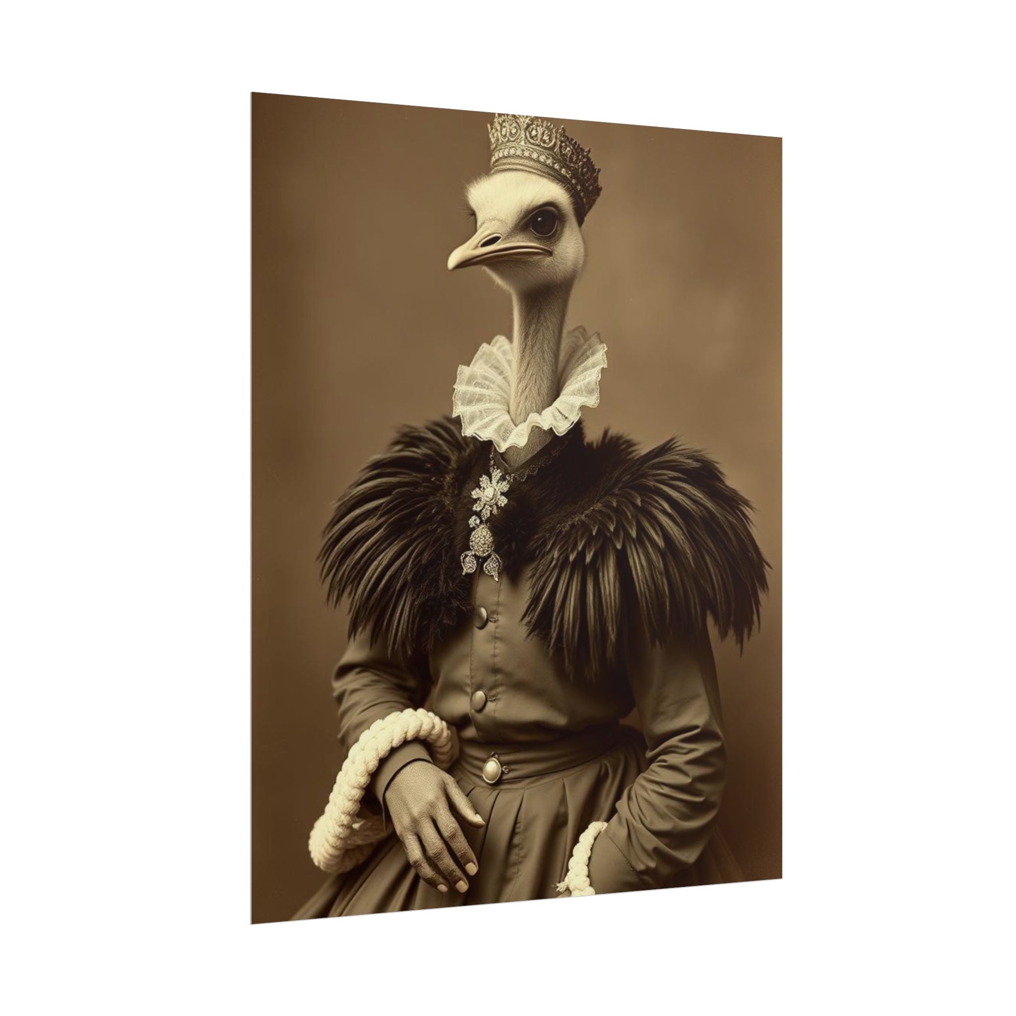 Vintage Animal Art Poster, Quirky Home Decor, Ostrich Portrait, Unique Wall Art, Gift for Animal Lovers, Retro Style Prints