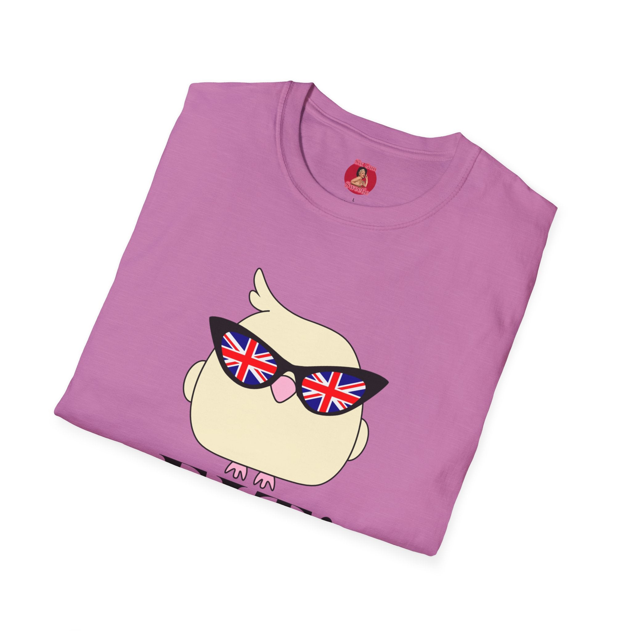 British Cool Fit Bird T-Shirt — Playful Bird with Union Jack Sunglasses