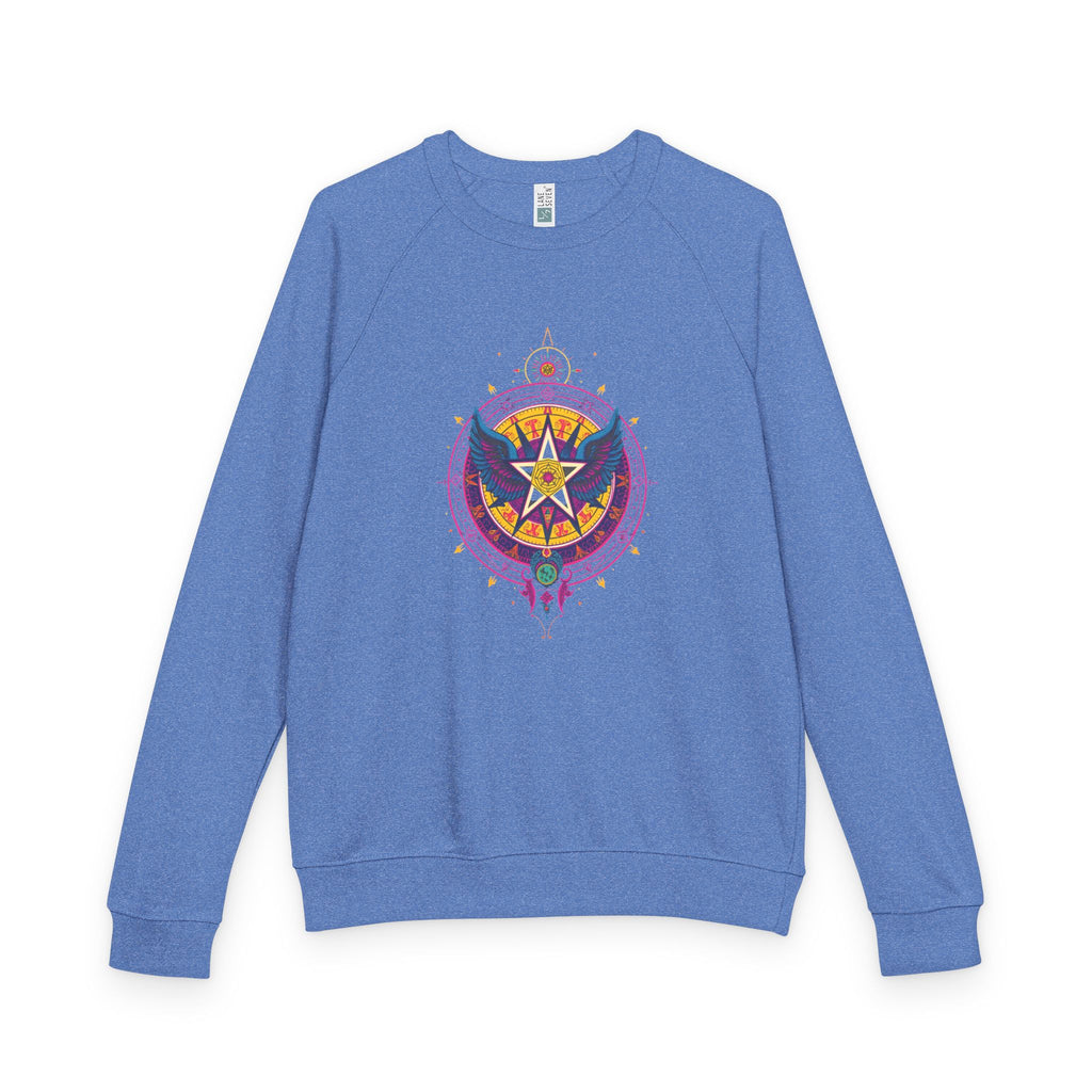 Raglan Crewneck Sweatshirt with Winged Star Rock and Roll Vintage Band Hippie Design