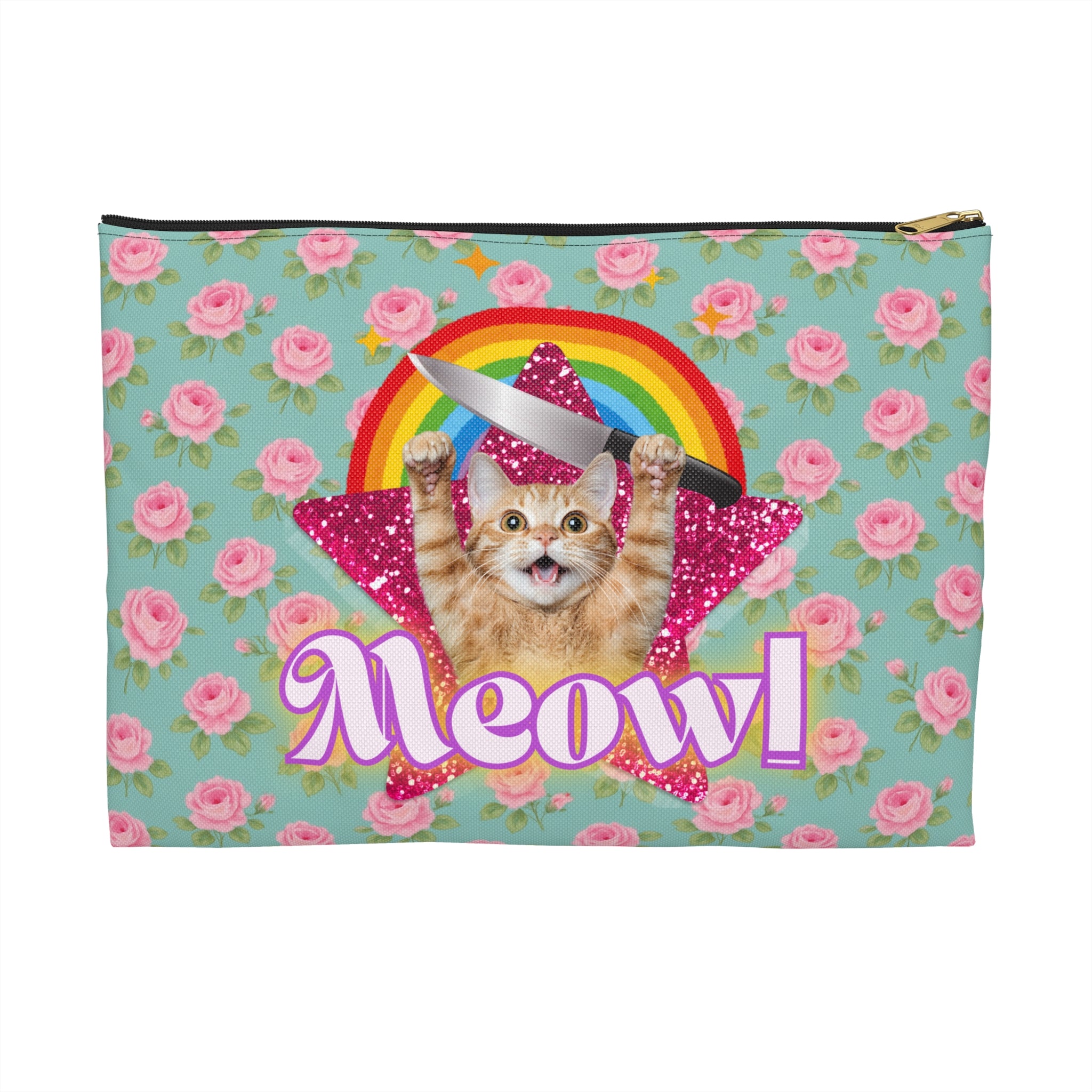 Accessory Pouch - English Roses with Psycho Kitty and Rainbow