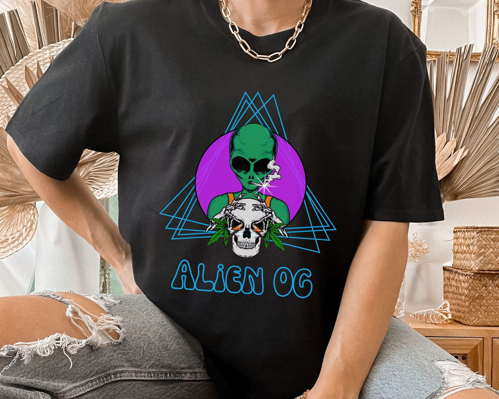 Alien Og marijuana strain t-shirt stoner 420 graphic tshirt cannabis lover reefer graphic t shirt gift trippy hippie vibes shirt