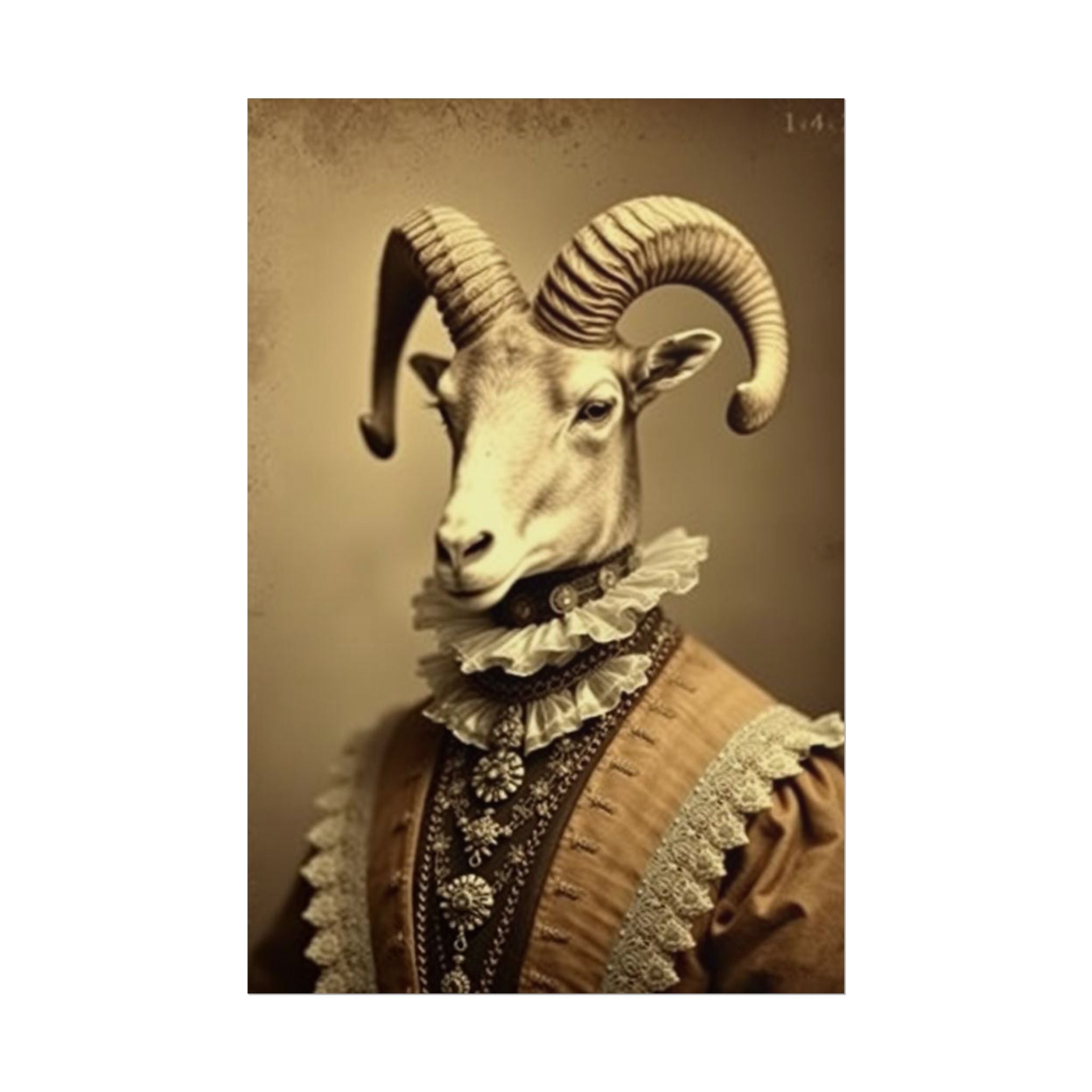 Vintage Ram Portrait Rolled Poster, Unique Wall Art, Animal Decor, Home Aesthetic, Gift for Animal Lovers, Gallery Wall