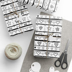 Gift Wrap Sheets Doodle Hearts Stars Black White
