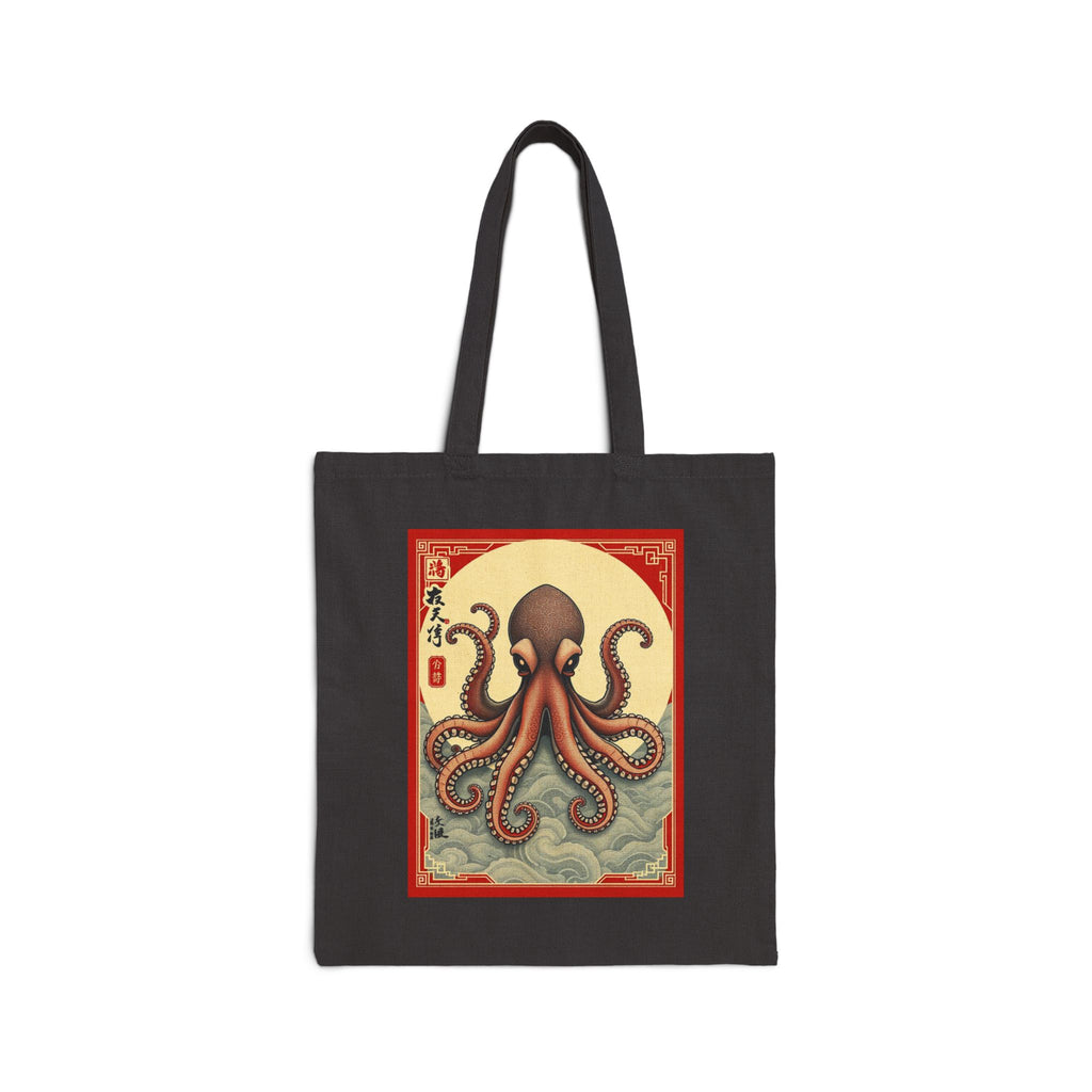 Vintage Octopus & Pink Leopard Black Canvas Tote Bag