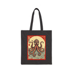 Vintage Octopus & Pink Leopard Black Canvas Tote Bag