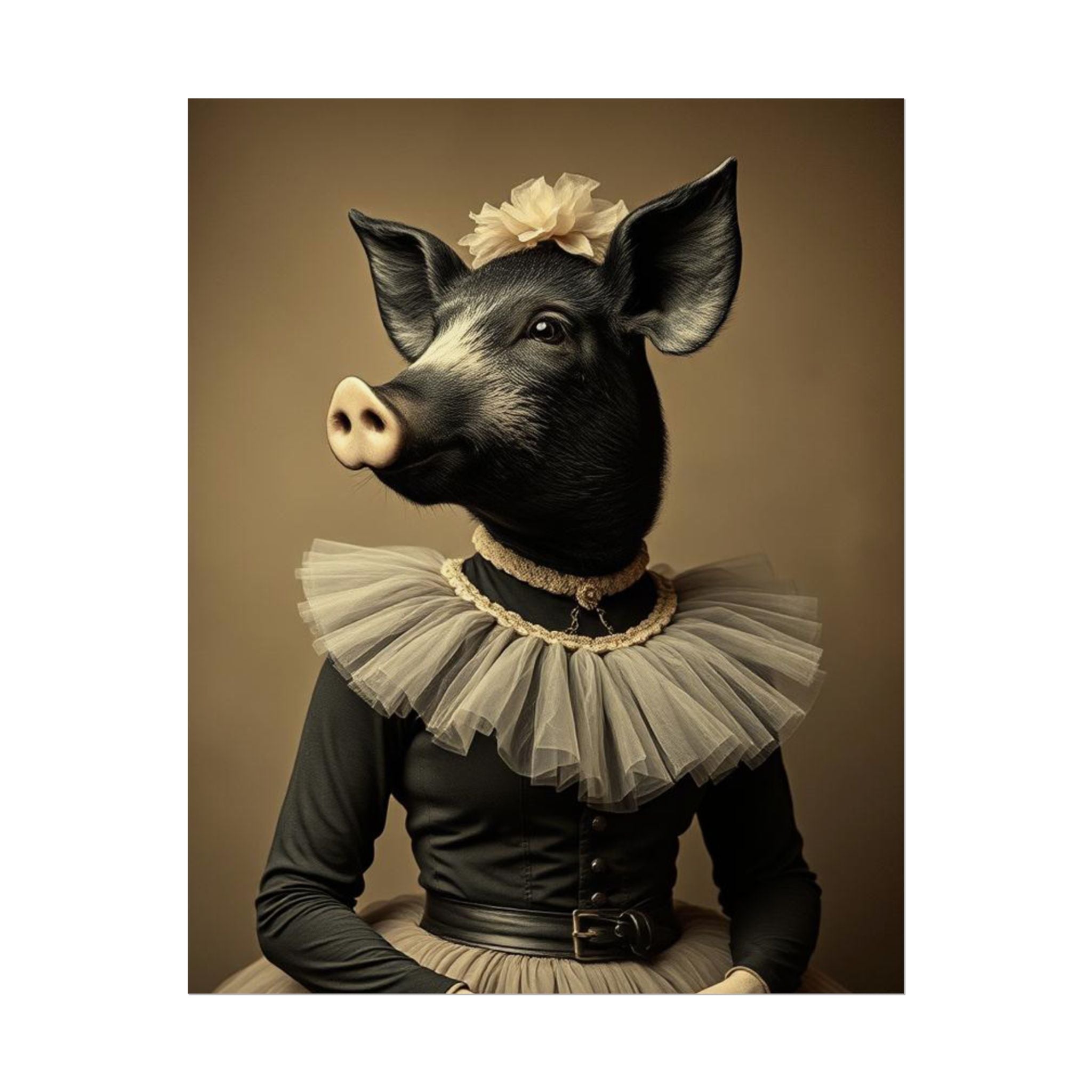 Whimsical Pig Portrait Rolled Poster, Unique Wall Art, Farmhouse Decor, Gift for Animal Lovers, Quirky Home Aesthetic