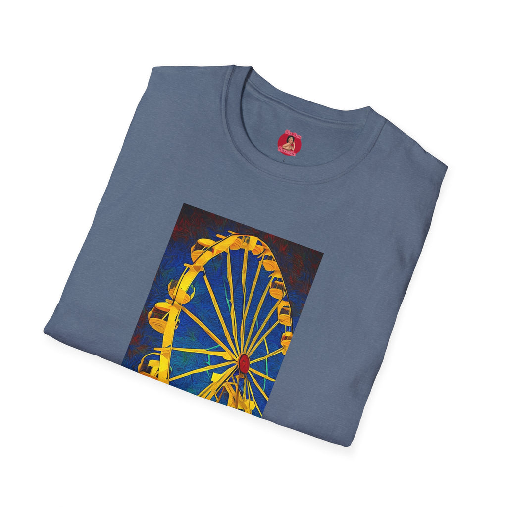 Ferris Wheel T-Shirt, Gothic Van Gogh Style Graphic Tee, Creepy Carnival Shirt, Unisex Softstyle Tee, Dark Art Clothing